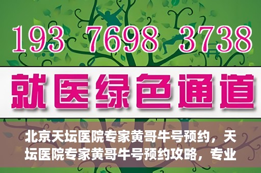 北京天坛医院专家黄哥牛号预约，天坛医院专家黄哥牛号预约攻略，专业医疗资源的便捷通道