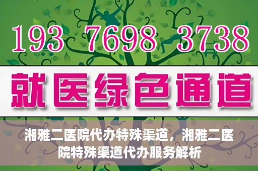 湘雅二医院代办特殊渠道，湘雅二医院特殊渠道代办服务解析