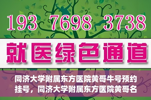 同济大学附属东方医院黄哥牛号预约挂号，同济大学附属东方医院黄哥名医牛号预约挂号攻略